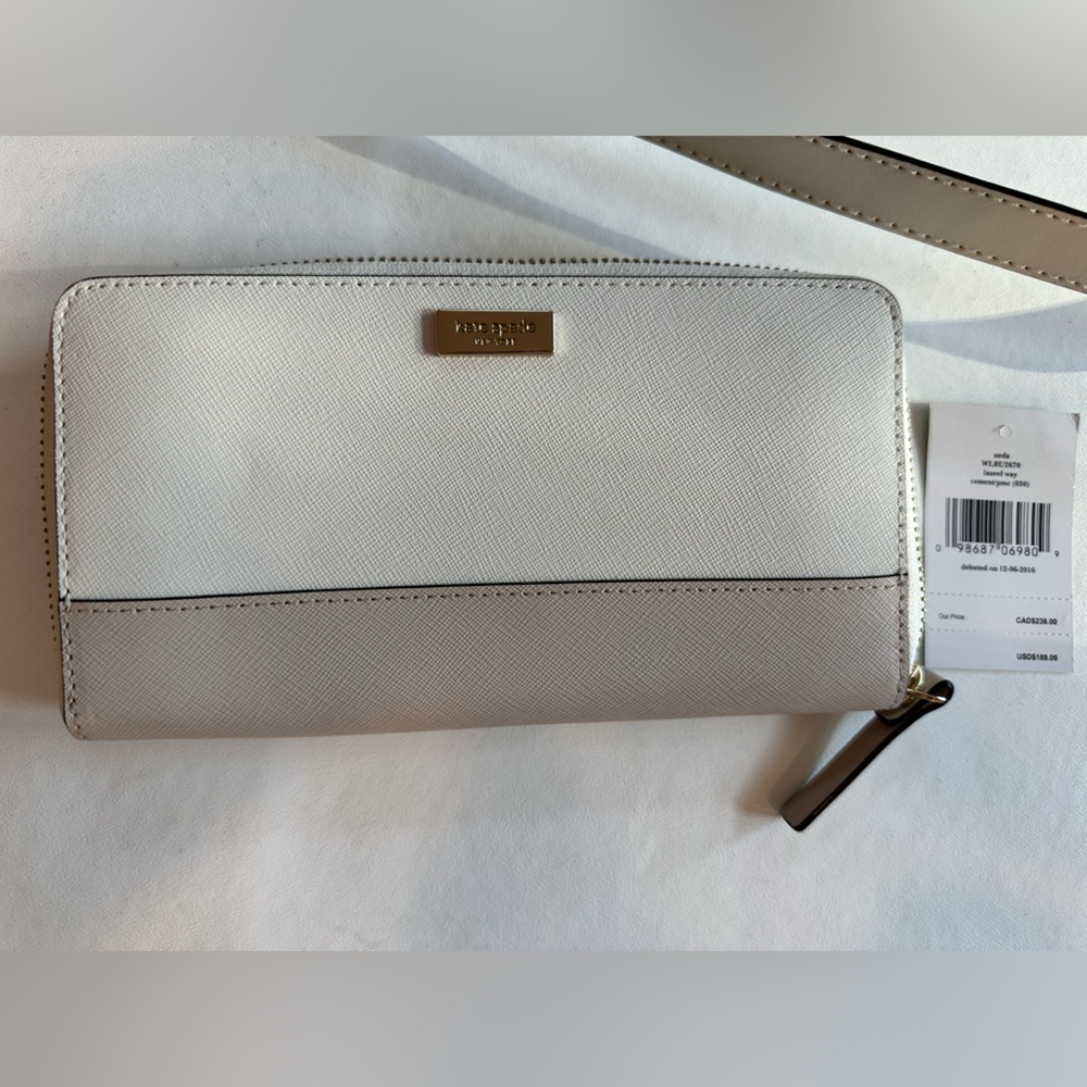 Kate Spade Cream and Beige Leather Wallet with Gold Accents - brand new!